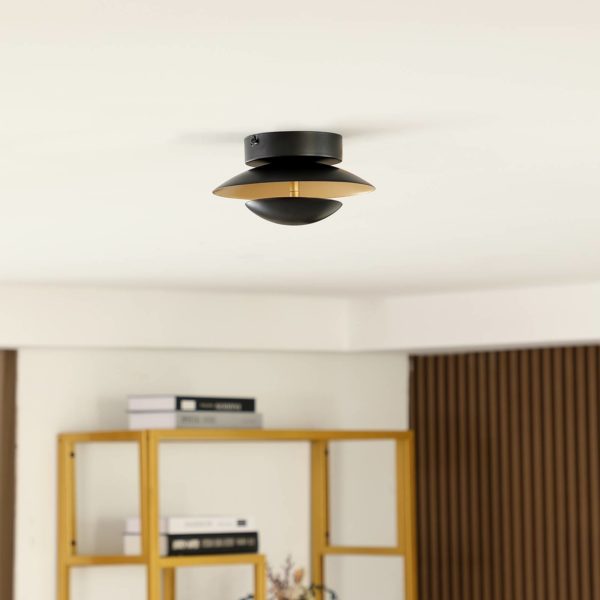 Lindby Tiama plafonnier LED métal noir doré LINDBY