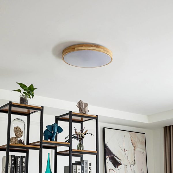 Lindby Smart Plafonnier LED Innes Bois Ø39cm RVB CCT Tuya LINDBY