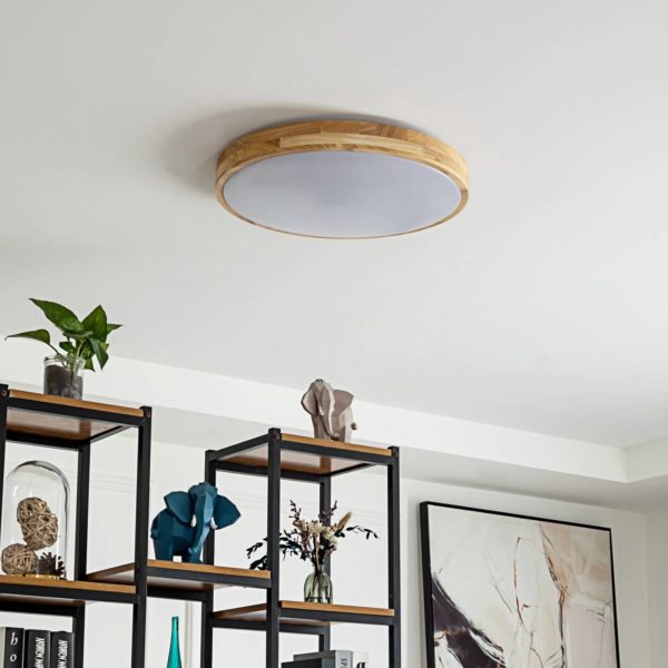 Lindby Smart Plafonnier LED Innes Bois Ø51cm RVB CCT Tuya LINDBY