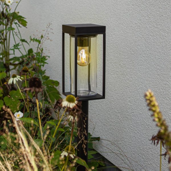 LUTEC Borne lumineuse solaire Flair, capteur, piquet de terre, intensité variable Lutec