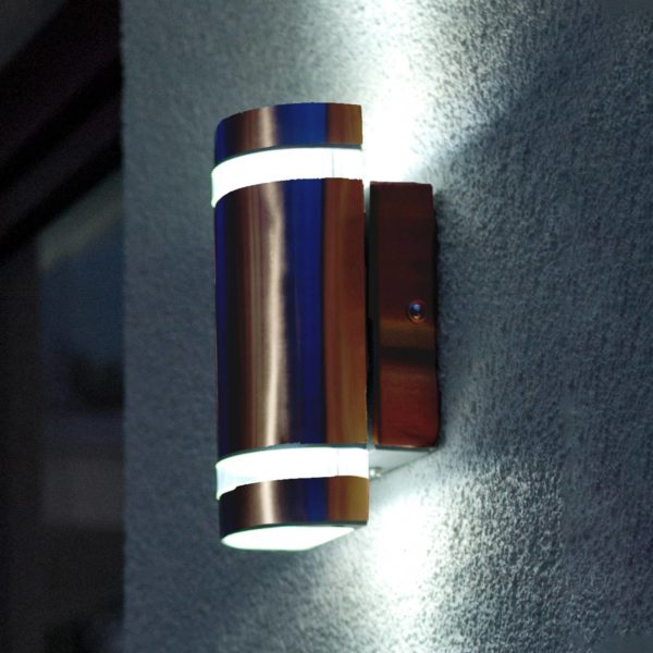 LUTEC Applique Focus acier inoxydable, ronde, à 2 lampes Lutec
