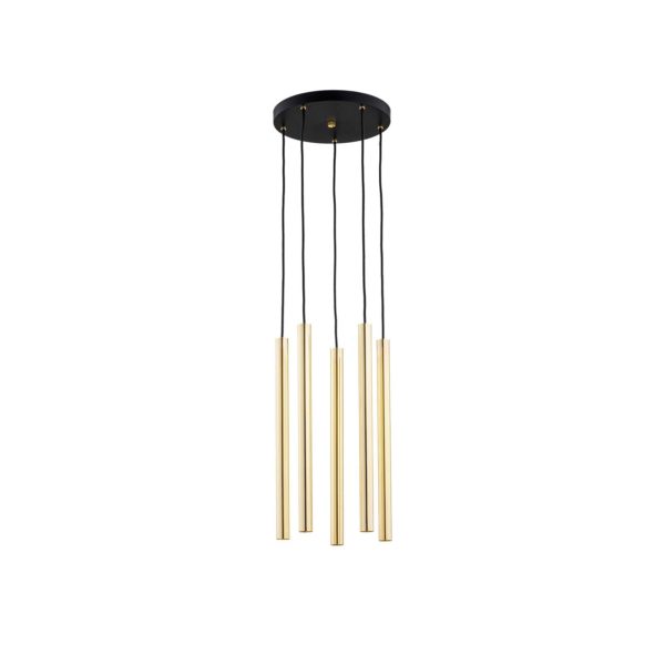 Euluna Suspension Sone, rosace ronde, à 5 lampes, laiton Euluna