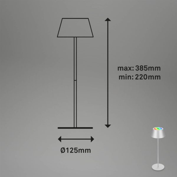 Briloner Lampe de table LED Kiki avec accu RGBW, chrome mat Briloner