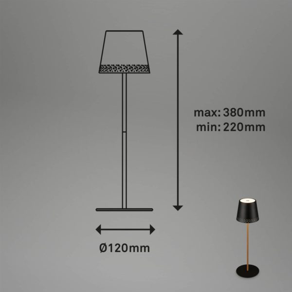 Briloner Lampe LED Kiki batterie 3 000 K, noire/dorée Briloner