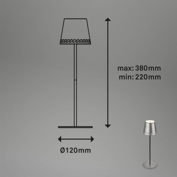 Briloner Lampe LED Kiki batterie 3 000 K, argenté ancien Briloner