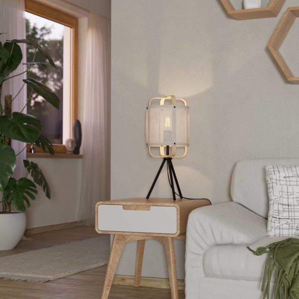 EGLO Lampe à poser Surfleet abat-jour en bambou/lin EGLO