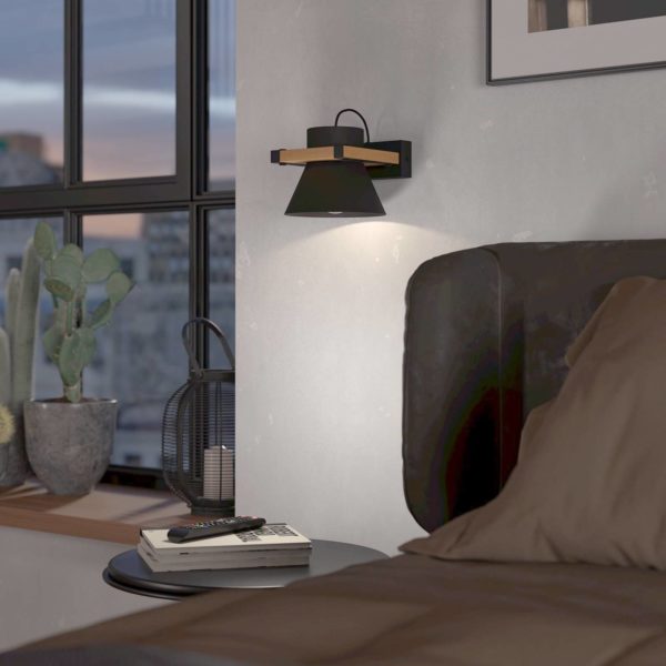EGLO Applique Maccles en noir avec bois EGLO