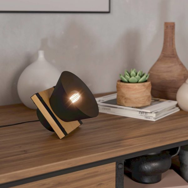 EGLO Lampe à poser Maccles en noir avec bois EGLO