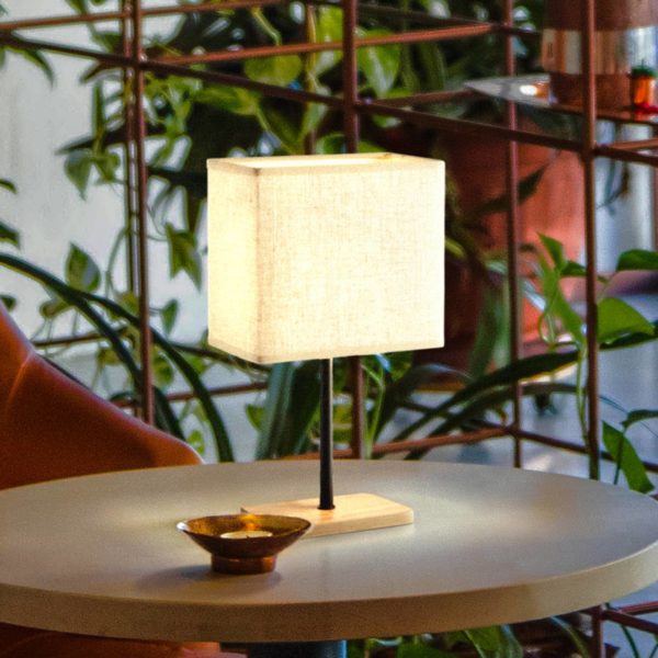 FH Lighting Lampe de table Kate abat-jour tissu, chêne naturel FH Lighting