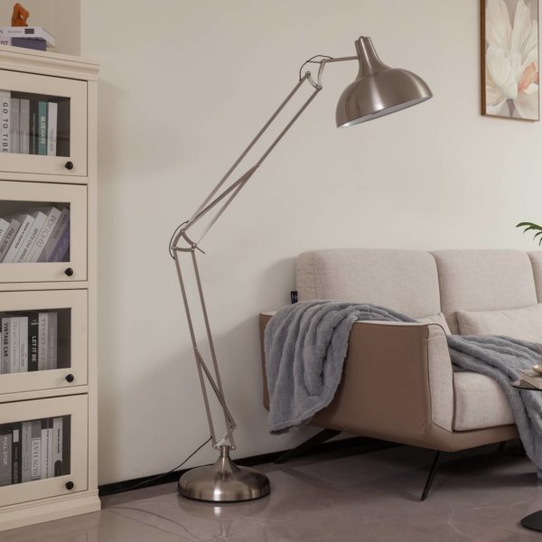 Lindby lampe sur pied Leia, argent, abat-jour pivotant LINDBY
