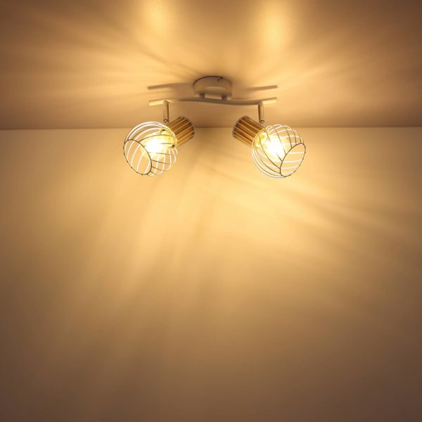 Globo Plafonnier Luise, blanc, aspect bois, à 2 lampes Globo
