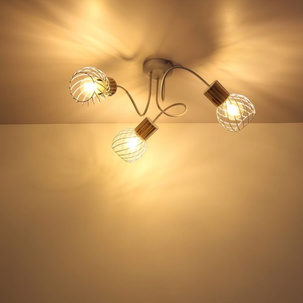 Globo Plafonnier Luise, blanc, aspect bois, à 3 lampes Globo