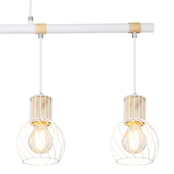 Globo Suspension Luise, blanc, aspect bois, à 4 lampes Globo