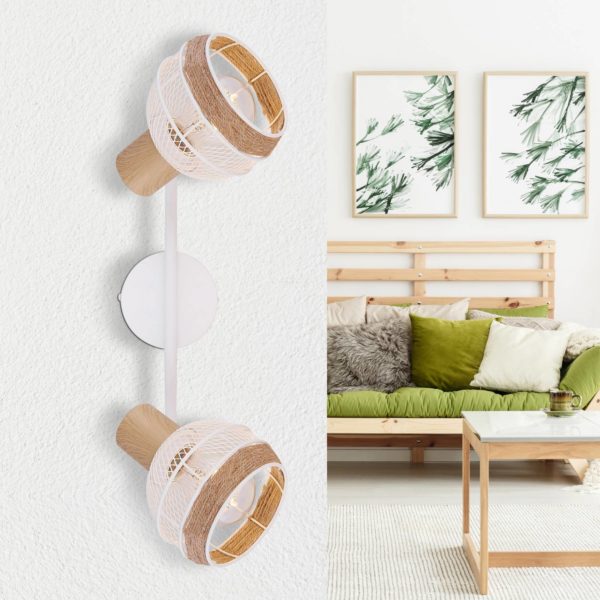 Globo Plafonnier Widy décor corde de chanvre, 2 lampes Globo