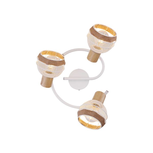 Globo Plafonnier Widy décor corde de chanvre, 3 lampes Globo