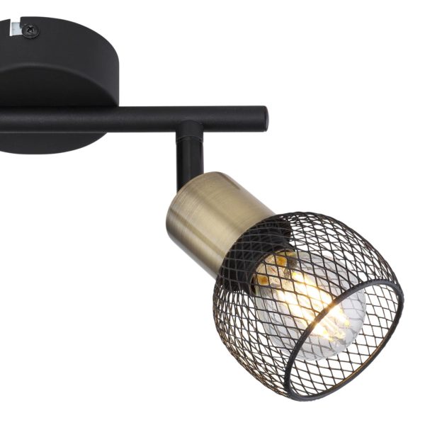 Globo Plafonnier Fiastra, noir/vieux laiton à 2 lampes Globo