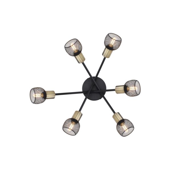 Globo Plafonnier Fiastra, noir/vieux laiton à 6 lampes Globo