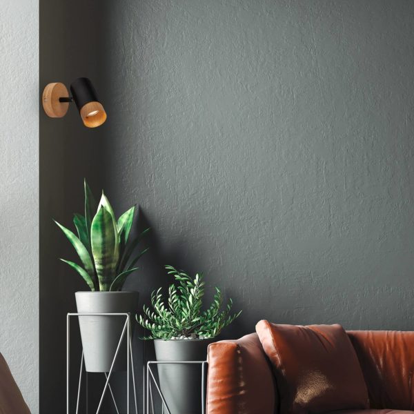 Briloner Spot mural Plek GU10 noir/bois à 1 lampe Briloner