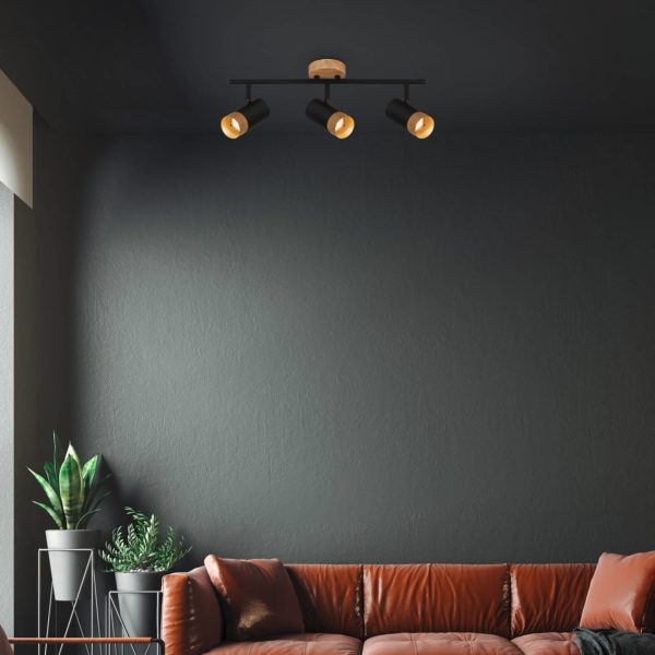 Briloner Spot pour plafond Plek GU10 noir/bois à 3 lampes Briloner