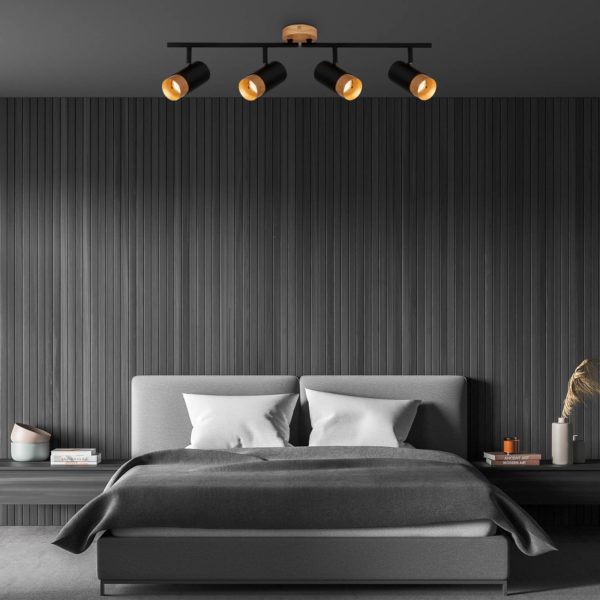 Briloner Spot pour plafond Plek GU10 noir/bois à 4 lampes Briloner