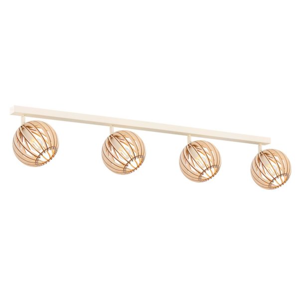 Argon Plafonnier Paz blanc lamelles bois, à 4 lampes Argon