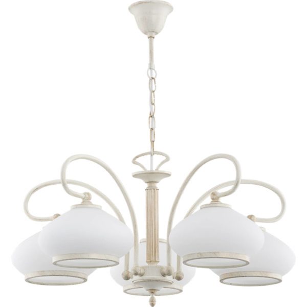 Alfa Lustre Astoria, abat-jour verre, à 5 lampes, blanc Alfa
