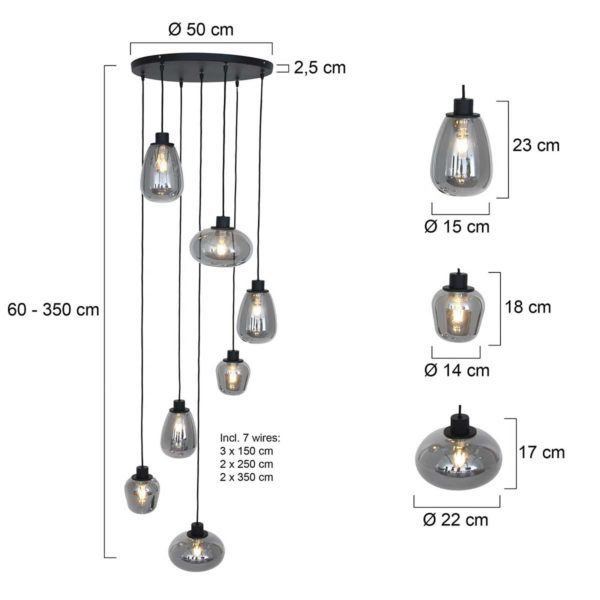 Steinhauer Suspension Reflexion, à 7 lampes Ø 55 cm Steinhauer