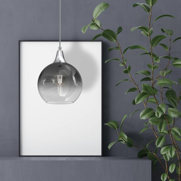 Eko-Light Suspension Monte en verre, à 1 lampe, argentée Eko-Light