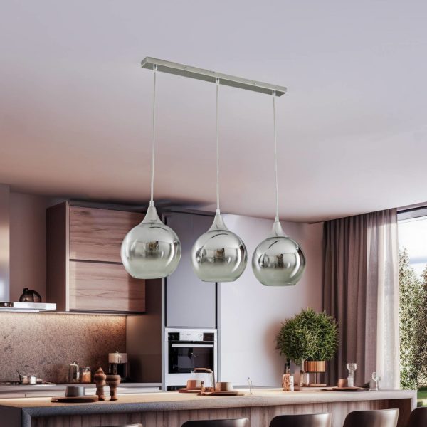 Eko-Light Suspension Monte, à 3 lampes, poutre, argentée Eko-Light