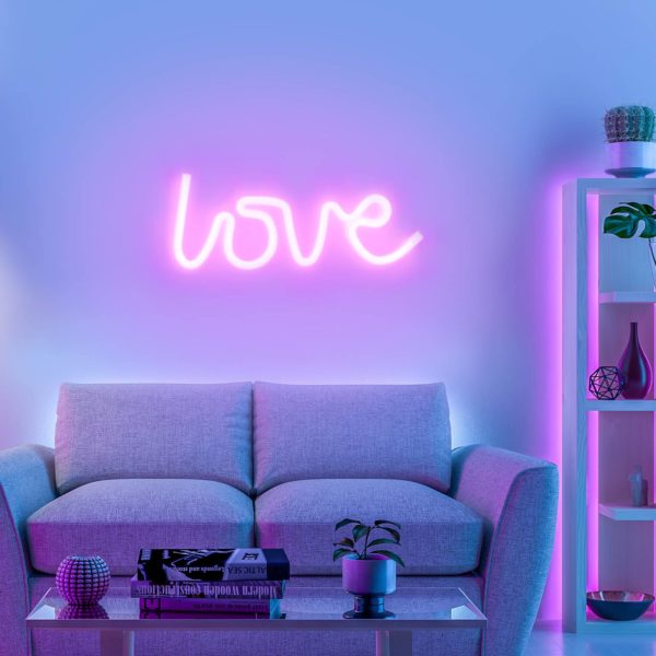 JUST LIGHT. Applique murale LED Neon Love, USB JUST LIGHT.