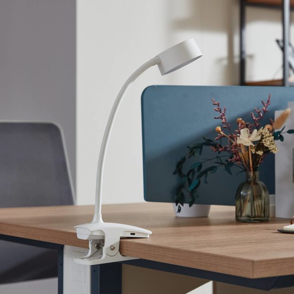Lindby Lampe à pince LED rechargeable Maori, blanc, CCT, intensité variable LINDBY