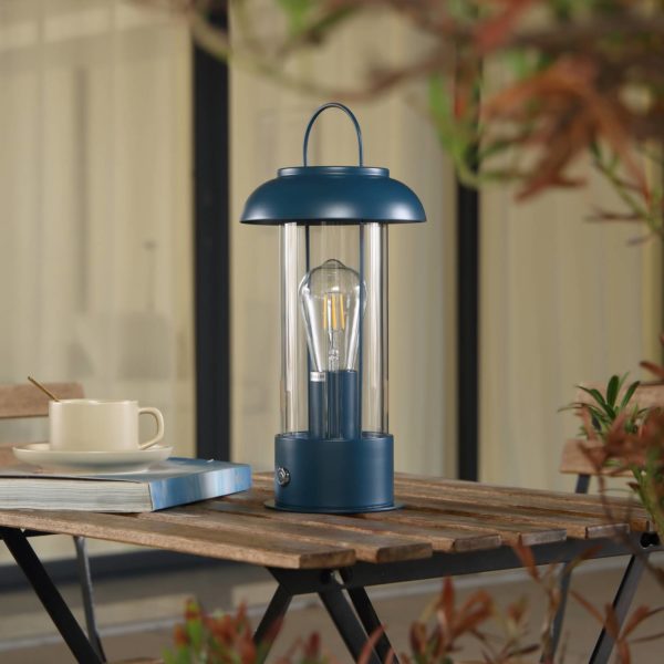 Lindby lampe de table à accu Yvette, bleu, IP44, Touchdimmer LINDBY