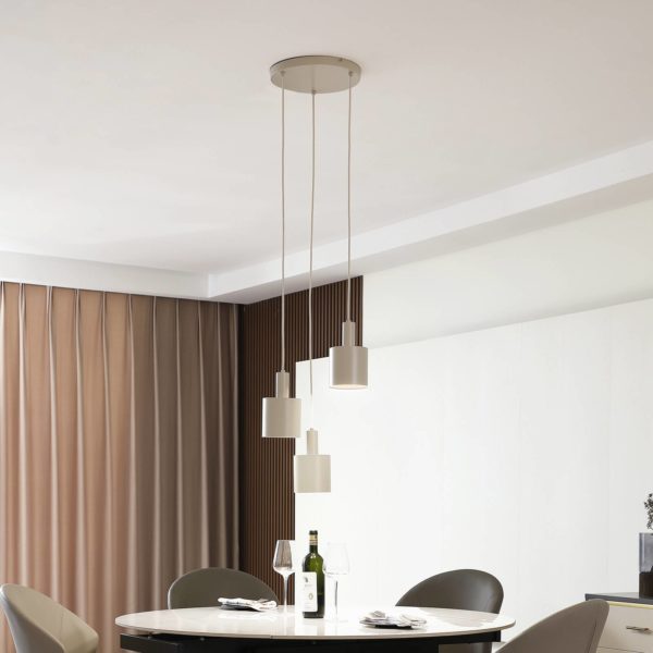 Lindby suspension Ovelia, beige, rond, 3 lampes LINDBY