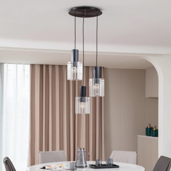 Lucande Eirian suspension abat-jour en verre Rondelle à 3 lampes LUCANDE