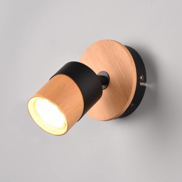 Trio Lighting Spot mural Aruni en bois, à 1 lampe, noir Trio Lighting