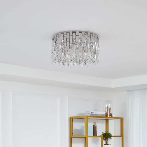 Lucande plafonnier Arcan, verre cristal, chrome LUCANDE