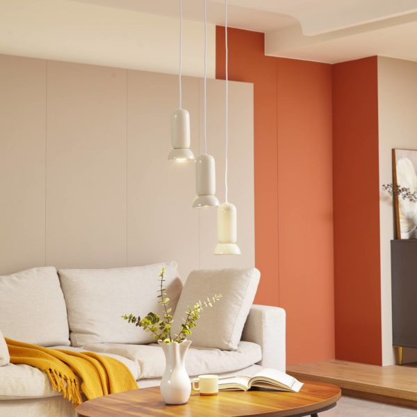 Lindby suspension Kerimi, crème, 3 lampes, ronde LINDBY