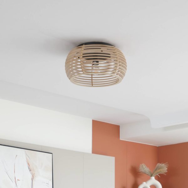 Lindby plafonnier Ediz, 1 lampe, abat-jour en bois multicouche LINDBY