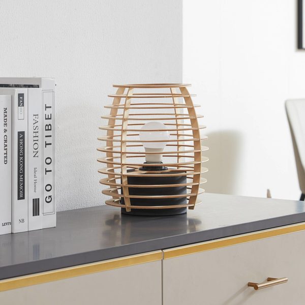 Lindby lampe à poser Ediz, abat-jour en bois multicouche LINDBY