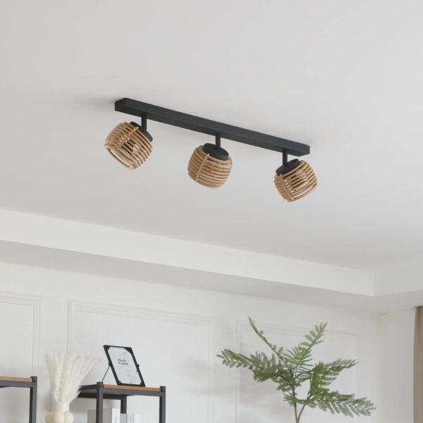 Lindby plafonnier Ediz, 3 lampes, abat-jour en bois multicouche LINDBY