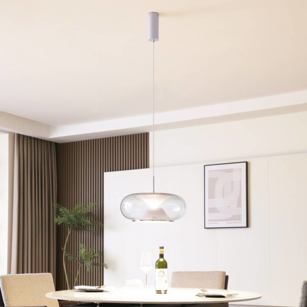 Lucande Orasa suspension LED, verre, blanc/clair, Ø 43 cm LUCANDE