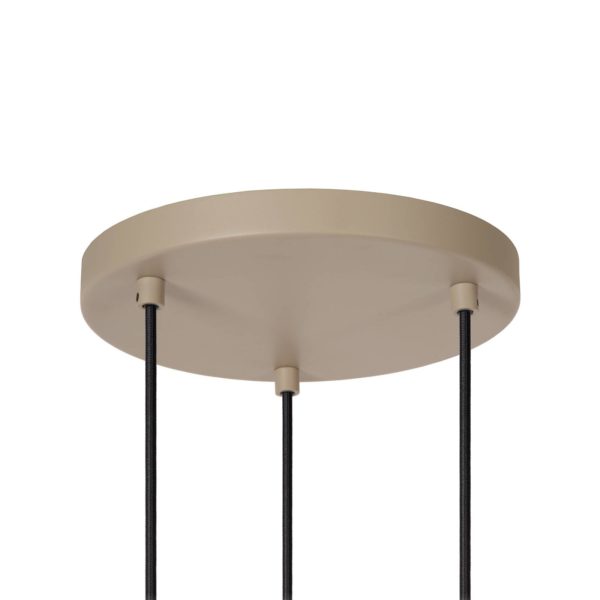 Lucide Suspension Evora, à 3 lampes, ronde, taupe Lucide