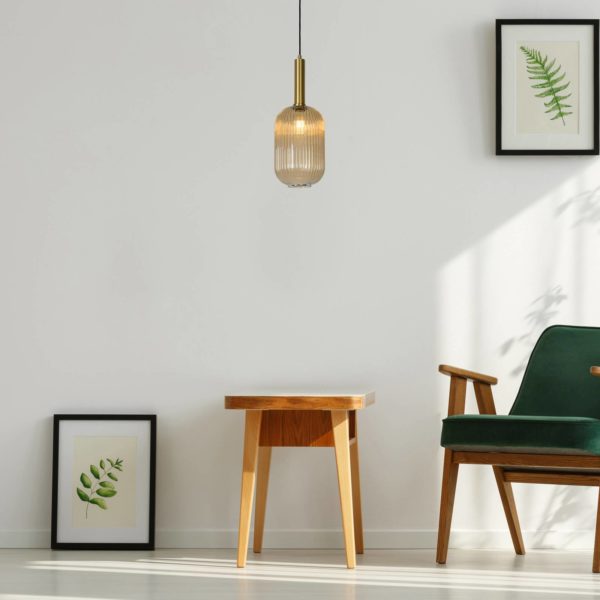 Lucide Suspension en verre Maloto, Ø 20 cm, ambre Lucide