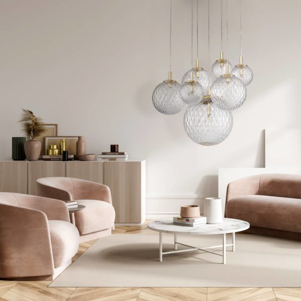 TK Lighting Suspension Cadix en verre, à 7 lampes TK Lighting