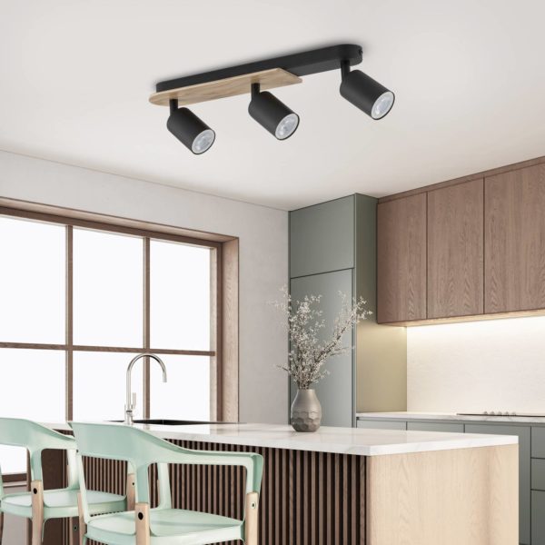 Euluna Spot pour plafond Cover Wood, à 3 lampes Euluna