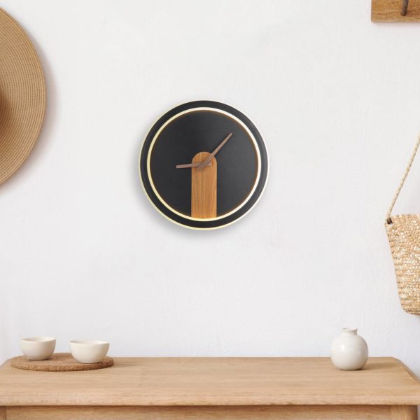 Globo Applique LED Sussy, horloge, noire/bois foncé Globo