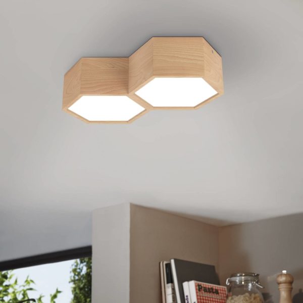 EGLO Plafonnier Mirlas en bois, à 2 lampes EGLO