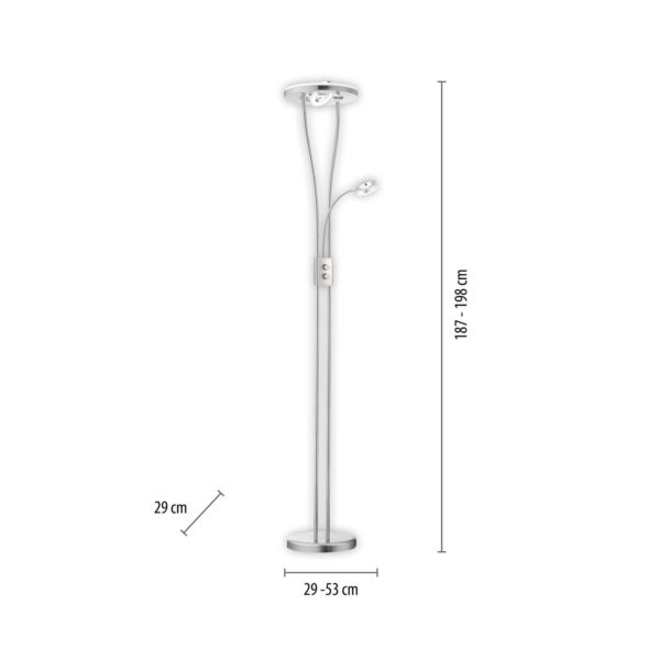 JUST LIGHT. Lampe sur pied LED Helia avec liseuse LED, acier JUST LIGHT.