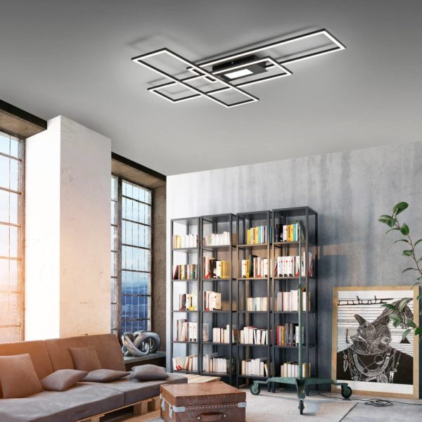 JUST LIGHT. Plafonnier LED Asmin, CCT, noir, 98,9×69,4 cm JUST LIGHT.