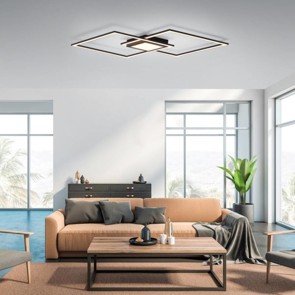 JUST LIGHT. Plafonnier LED Asmin, CCT, noir, 106×37 cm JUST LIGHT.